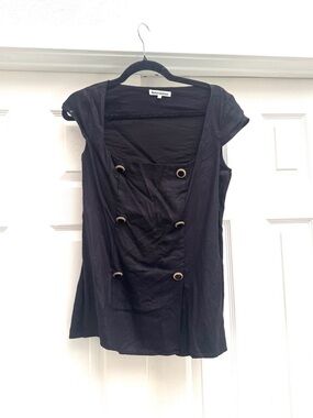 Reformation Black Cap-Sleeve Button-Front Tank